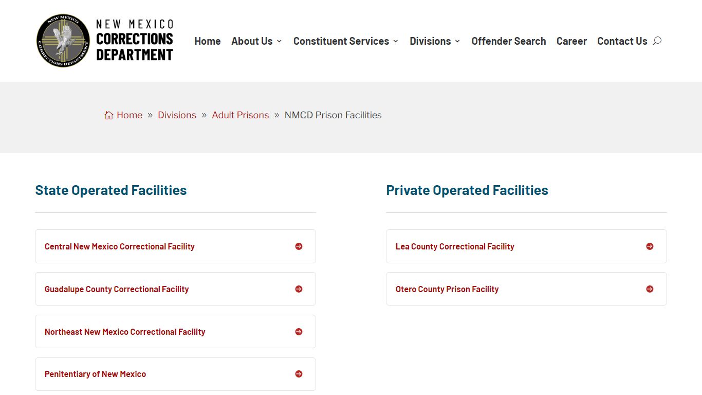 NMCD Prison Facilities | NM Corrections Department - New Mexico